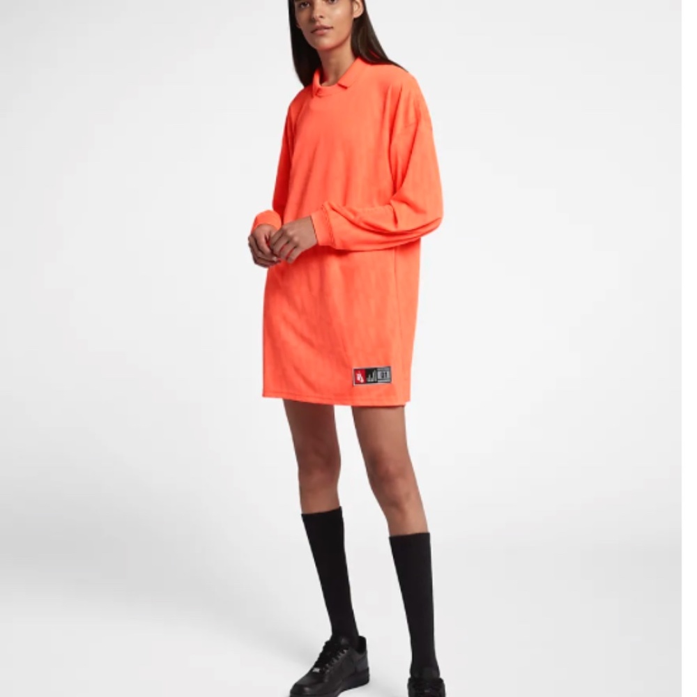 Nike NikeLab Loose Fit Long Sleeve Polo Dress Orange Women's Large - AJ2125 809